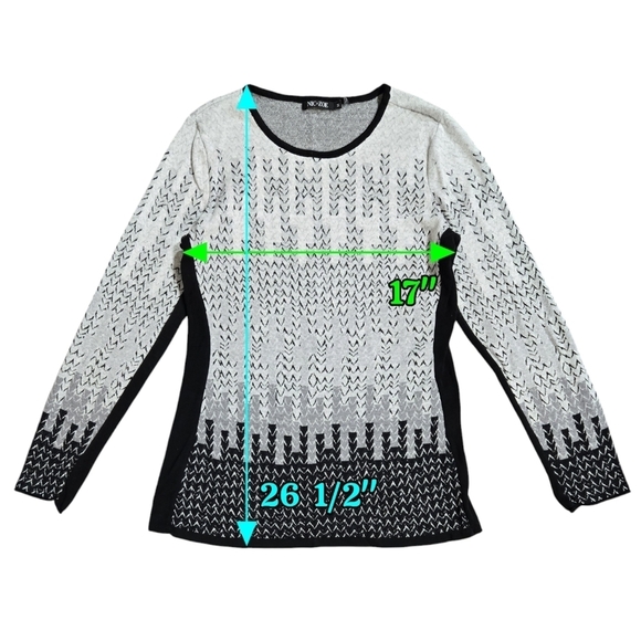 Nic+Zoe Gray Black Ombre Abstract Chevron Sweater Art to Wear Artsy Unique - Picture 3 of 8
